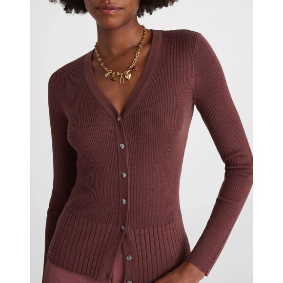 Madewell Sweaters - Madewell Merino Silk V-Neck Cardigan Brown Slim Fit Knit XXS NY442 Quiet Luxury
